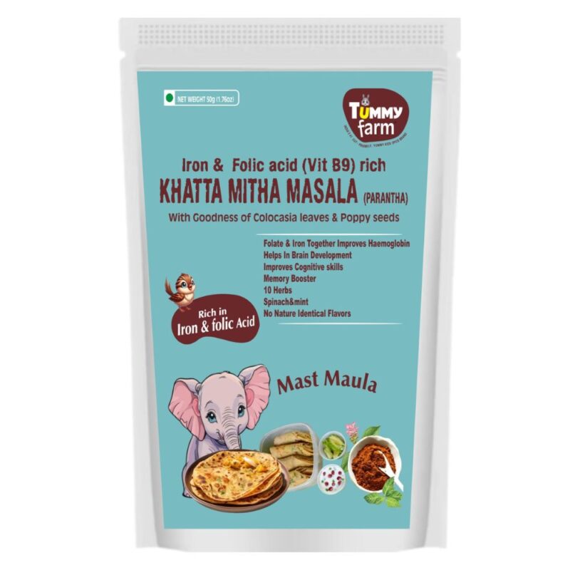 Tummy Farm Khatta Mitha Masala (Mast Maula) – Iron & Folic Acid (Vit B9) Rich Masala for Paranthas & Brain Development (50g)